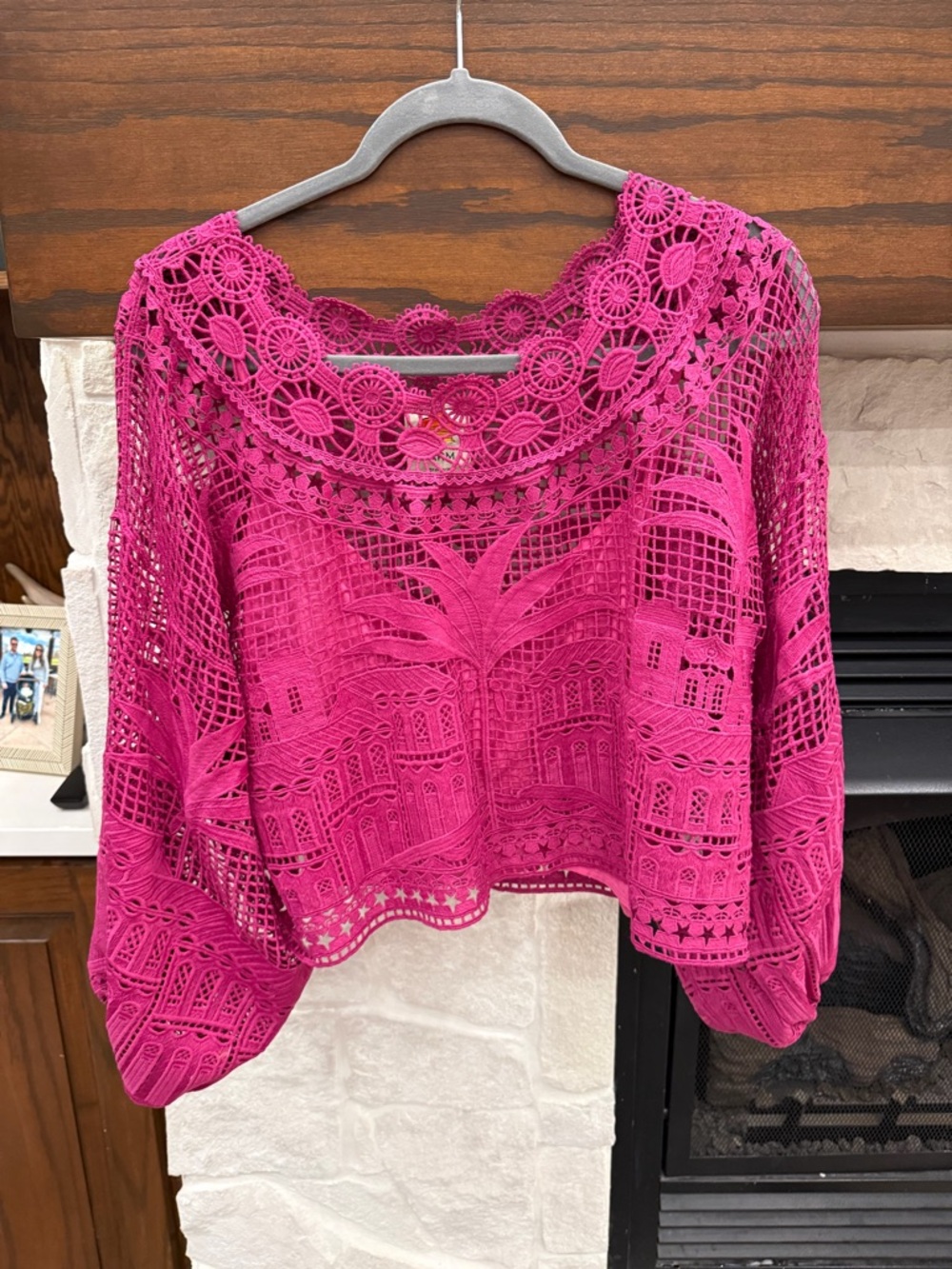 Farm Rio Pink Lace Crochet Top
